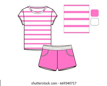 set of tshirt and shorts vector technical sketch.Artwork