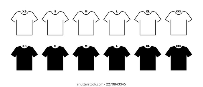 Satz von Vektorsymbols in T-Shirt-Größe. Größe mit xs bis xxl. Vektor 10 EPS.