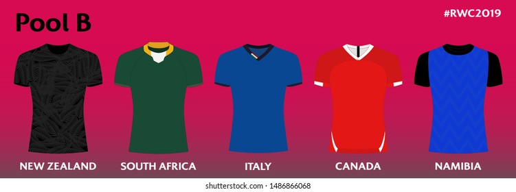 Set of t-shirt sport design template, rugby jersey mockup for national. uniform front view. 