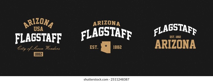 Set t-shirt stamps graphic, Arizona travel wear typography emblem Flagstaff vintage tee print, sport apparel design shirt graphic print