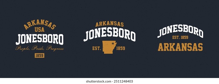 Set t-shirt stamps graphic, Arkansas travel wear typography emblem Jonesboro vintage tee print, sport apparel design shirt graphic print