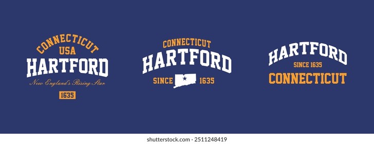 Set T-Shirt Stempel Grafik, Connecticut Travel Wear Typografie Emblem Hartford Vintage Tee Print, Sport Bekleidung Design Shirt Grafik Print