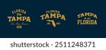 Set t-shirt stamps graphic, Florida travel wear typography emblem Tampa vintage tee print, sport apparel design shirt graphic print