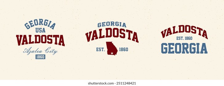 Set t-shirt stamps graphic, Georgia travel wear typography emblem Valdosta vintage tee print, sport apparel design shirt graphic print