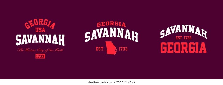 Set t-shirt stamps graphic, Georgia travel wear typography emblem Savannah vintage tee print, sport apparel design shirt graphic print