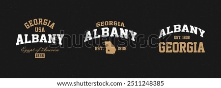 Set t-shirt stamps graphic, Georgia travel wear typography emblem Albany vintage tee print, sport apparel design shirt graphic print