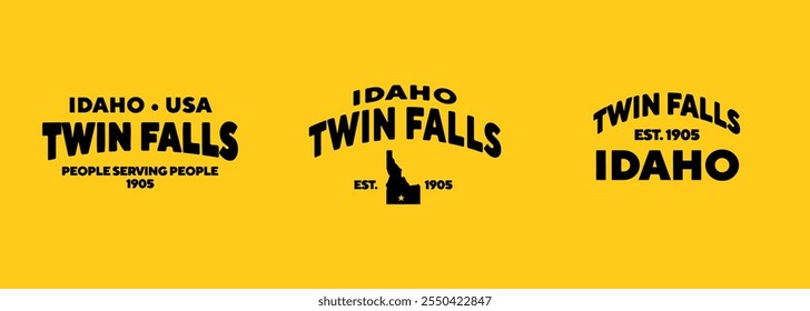 Set t-shirt stamps graphic, Idaho travel wear typography emblem Twin Falls vintage print