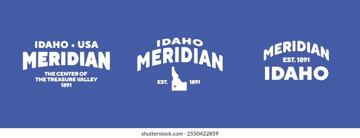 Set t-shirt stamps graphic, Idaho travel wear typography emblem Meridian vintage print