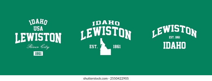 Set t-shirt stamps graphic, Idaho travel wear typography emblem Lewiston vintage print