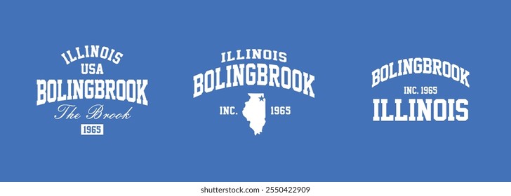 Set t-shirt stamps graphic, Illinois travel wear typography emblem Bolingbrook vintage print