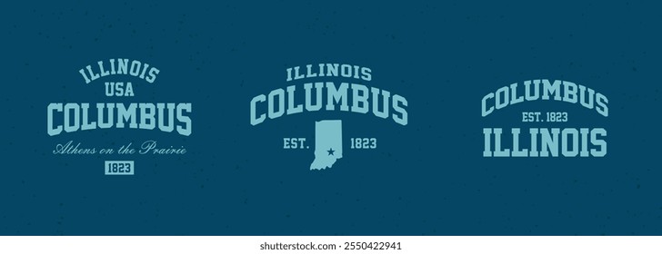 Set t-shirt stamps graphic, Illinois travel wear typography emblem Columbus vintage print