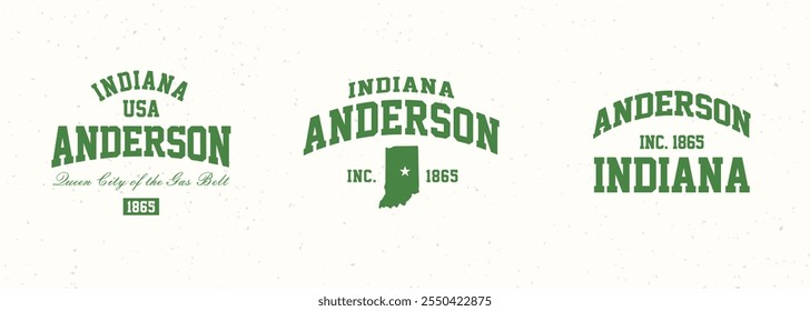 Set t-shirt stamps graphic, Indiana travel wear typography emblem Anderson vintage print