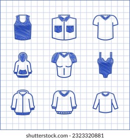 Set T-shirt, Sweater, Swimsuit, Hoodie,  and Undershirt icon. Vector