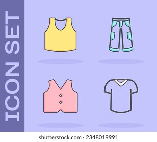 Set T-shirt, Undershirt, Waistcoat and Pants icon. Vector