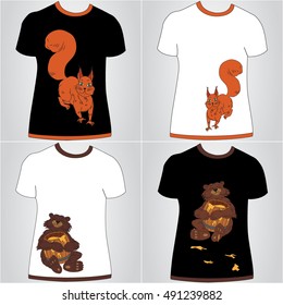 Set of the t-shirts with cartoon animals