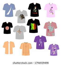 Juego de camisetas con diferentes impresiones para un personaje plano