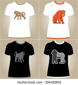 Set of the t-shirts with a funny monkeys.