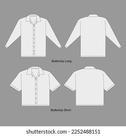 Set of t-shirts. T-shirt design mockup. Button up long and button up short apparel mockup vector.	
