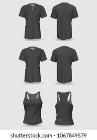 A set of T-shirts for women and men. T-shirts are black.