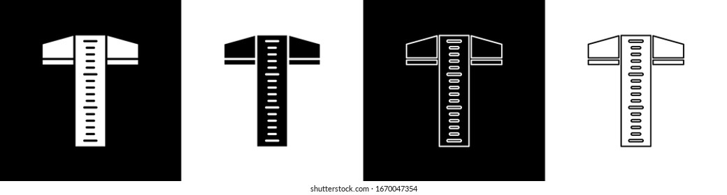 Defina la línea T-cuadrada para el icono de dibujo profesional aislado en fondo blanco y negro. Ilustración vectorial