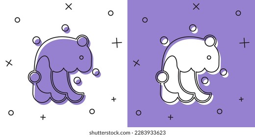 Set Tsunami icon isolated on white and purple background. Flood disaster. Stormy weather by seaside, ocean or sea wave or tsunami.  Vector