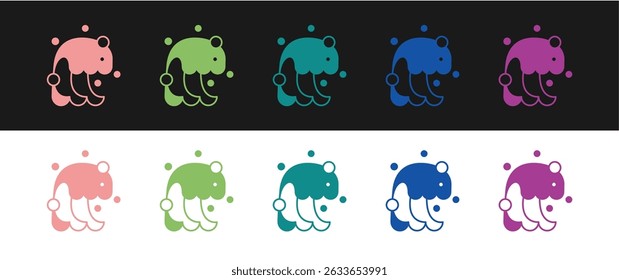 Set Tsunami icon isolated on black and white background. Flood disaster. Stormy weather by seaside, ocean or sea wave or tsunami.  Vector
