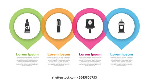 Set Tube with paint palette, Marker pen, Spray can nozzle cap and Paint spray can. Business infographic template. Vector