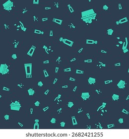 Conjunto de tubo de pasta de dientes, lavabo con espuma de jabón, y lavarse las manos en el patrón sin fisuras. Vector