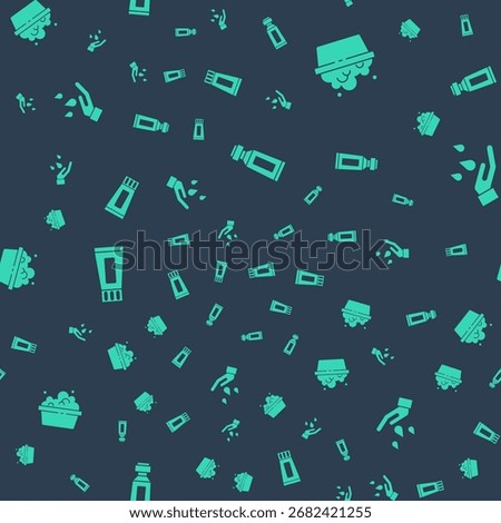 Set Tube of toothpaste, Basin with soap suds,  and Washing hands on seamless pattern. Vector