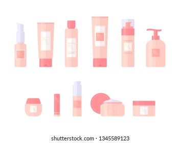 Set of tubes cosmetics. Tools for beauty and skin care. Vector, illustration isolated on white background