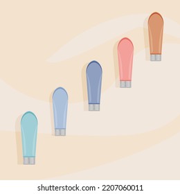 A set of tubes with cream for hands, face, body, skin.  Different skin creams. Vector illustration. Cosmetics