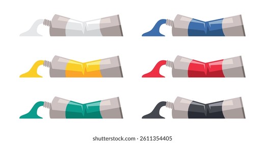 A set of tubes with paints of different colors. Drawing. Art. Vector illustrations EPS 10