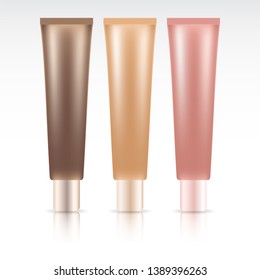 Set of tubes template for cosmetics, cream or medical ointment. Realistic vector mockup isolated on white background.