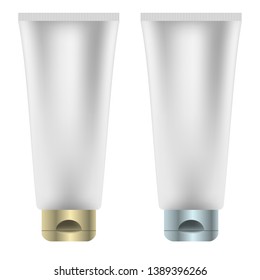 Set of tubes template for cosmetics, cream or medical ointment. Realistic vector mockup isolated on white background.