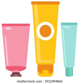 Set of tubes and vials cosmetics. Face and body skin care products. Tools for beauty and skin care. Vector illustration isolated on white background. Cleansing and moisturizing for a healthy body