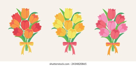 Conjunto de ilustraciones de ramo de tulipán