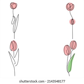 Set of tulip flowers drawn.Spring image in lineart style. Vector illustration. Hand drawing