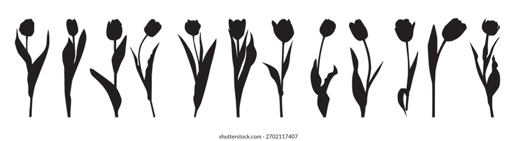 definir tulipas flor silhuetas vetor ilustração