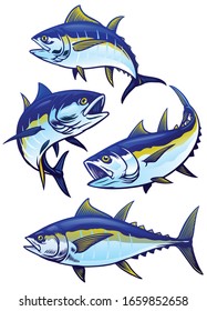 set of tuna fish in colors version