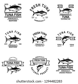 Set of tuna fish labels. Design element for logo, label, emblem, sign. Vector illustration