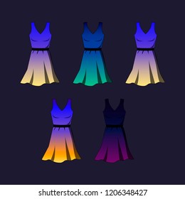 A set tunic dresses and gradient shading at different times day  Dawn  noon  sunset  twilight  night  Vector illustration and clipping mask 