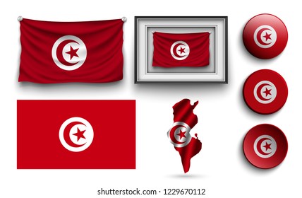set of tunisia flags collection isolated on white