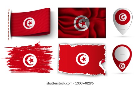 set of tunisia flags collection isolated on white