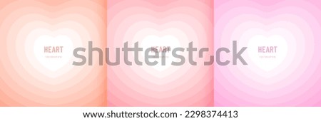 Set of tunnel concentric hearts in pink, orange and soft red background. Valentines day romantic cute elements collection design. Pastel aesthetic hearts backdrop with copy space. Vector illustration