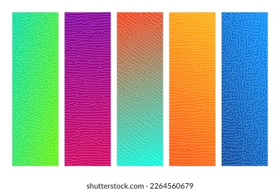 Set of turing reaction gradient backgrounds. Abstract diffusion pattern with chaotic shapes. Vector illustration