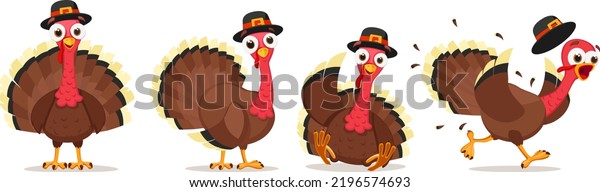 Set Turkey Character Different Poses On Stock Vector (royalty Free 