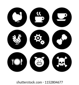 set with turkey, coffee, chicken and bone vector icons for web and mobile app