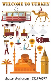 Set Of Turkey Country Icons. Flat Design.