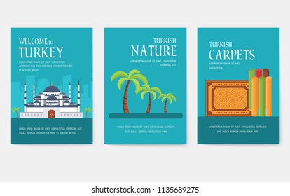 Set of Turkey country ornament travel tour concept. Monument traditional, magazine, book, poster, abstract, element. Vector decorative ethnic greeting card or invitation design background