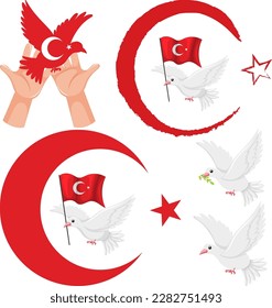 Set of Turkey flag cartoon character illustration